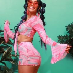 Hot & Delicious Black Bead Trending Now Sweet Swirlz Tie-Front Top