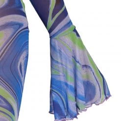 Hot & Delicious Black Bead Blue Blossom Tie-Front Long Sleeve Top