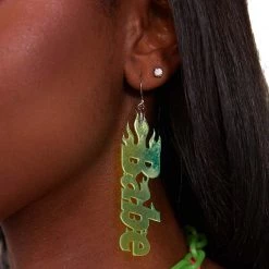 Nomad Kandi X IHeartRaves Bass Babe Neon Green Flame Earrings Accessories