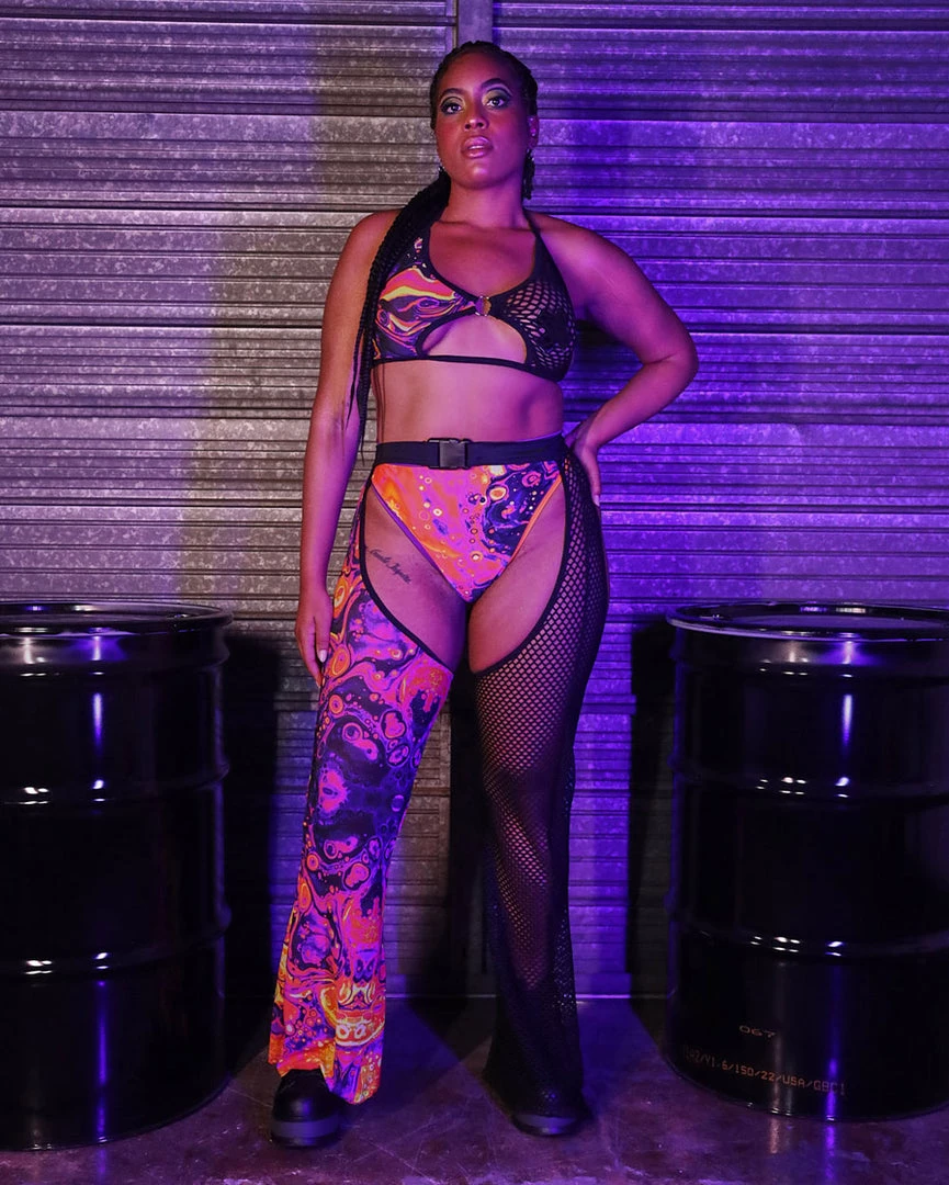 New Arrivals Rolita Couture X IHR Mesh Hazard Bath Ride Em Bell Chaps