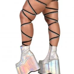 Andrew - Agent Pair Of Non-Slip Black With Silver Glitter Leg Wraps Plus