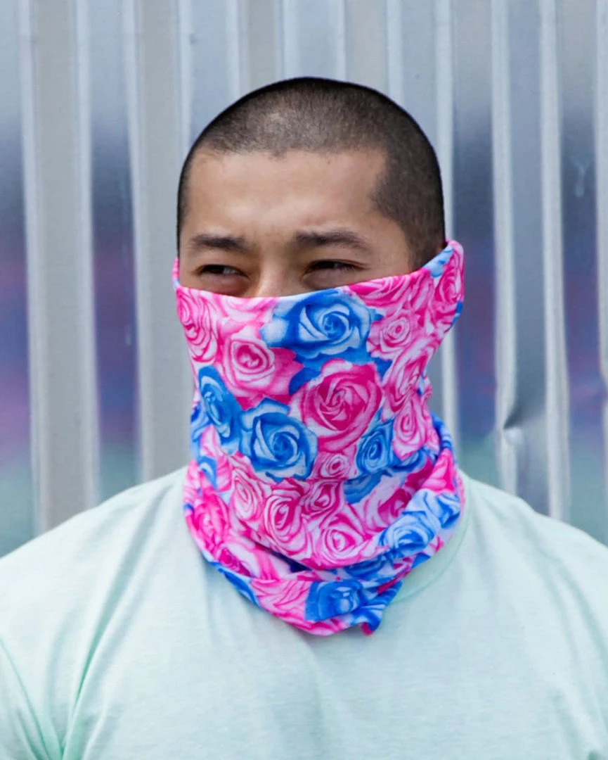 INTO THE AM Masks & Bandanas Field Of Roses Seamless Mask Bandana - Blue/Pink