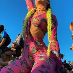 Cherry Mellow, Inc. Tops Butterfly Groove Mesh Front Tie Crop Top