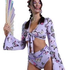 Cherry Mellow, Inc. Butterfly Groove Front Tie Crop Top