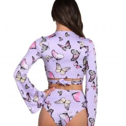 Cherry Mellow, Inc. Butterfly Groove Front Tie Crop Top