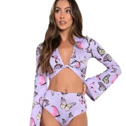 Cherry Mellow, Inc. Butterfly Groove Front Tie Crop Top