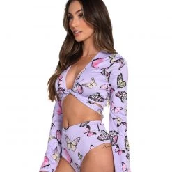 Cherry Mellow, Inc. Butterfly Groove Front Tie Crop Top