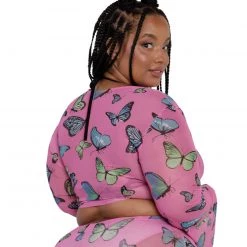 Cherry Mellow, Inc. Tops Butterfly Groove Mesh Front Tie Crop Top