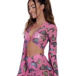 Cherry Mellow, Inc. Tops Butterfly Groove Mesh Front Tie Crop Top