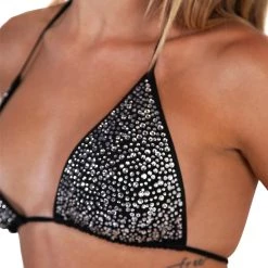 Hot & Delicious Black Bead Bye Bye Rhinestone Two-Piece Bikini