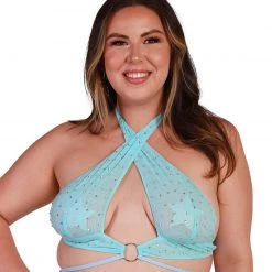 OhYes Cotton Candy Craze Rhinestone O-Ring Halter Top Tops