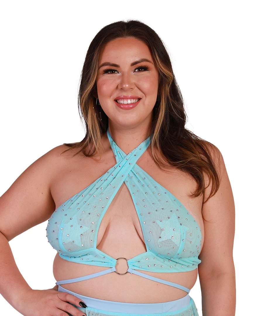 OhYes Cotton Candy Craze Rhinestone O-Ring Halter Top Tops