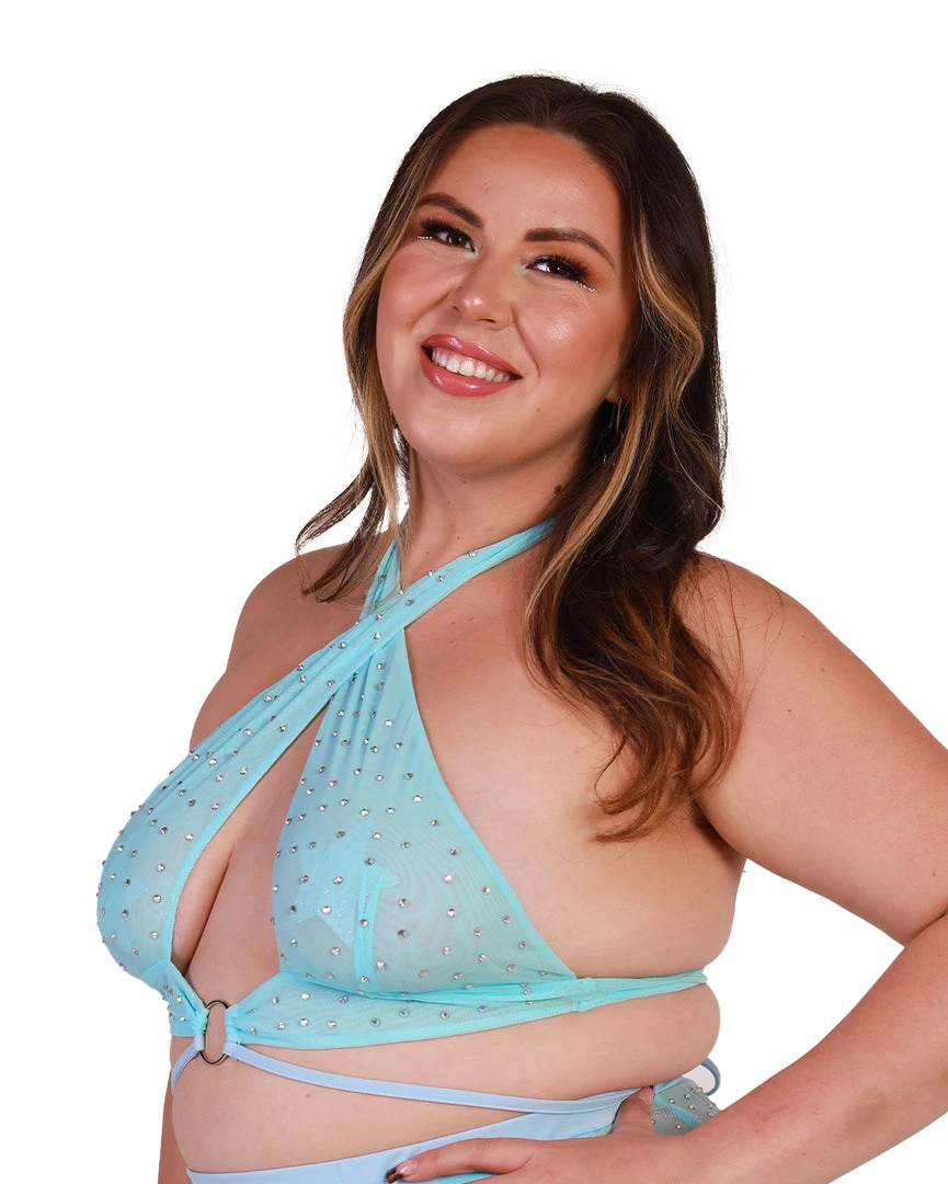 OhYes Cotton Candy Craze Rhinestone O-Ring Halter Top Tops