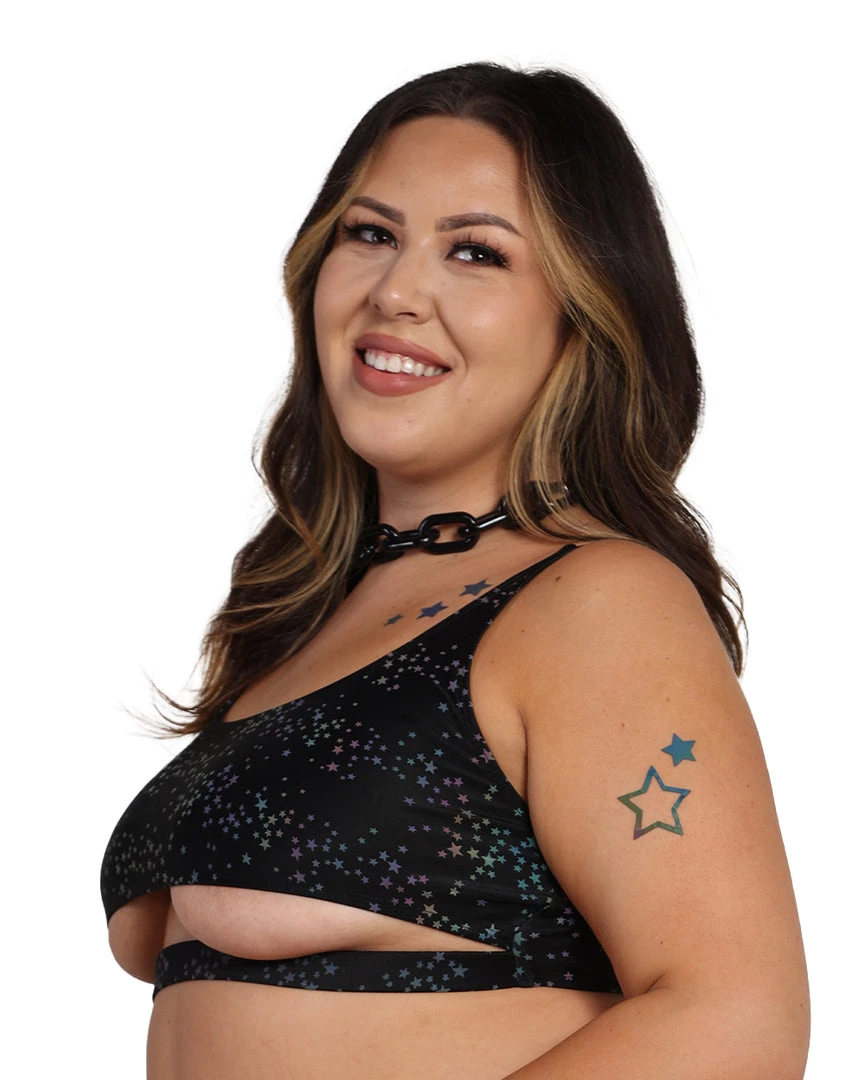 Dippin Daisies Dazzling Stars Reflective Underboob Top Clothing