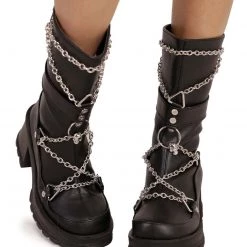Demonia Can't Escape Metal Chain Platform Boots Shoes
