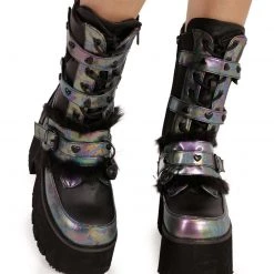 Shoes Demonia Rainbow Foil Platform Boots