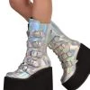 Demonia Silver Hologram Vegan Leather Boots