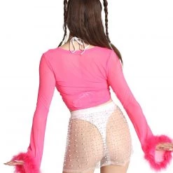 Charming Bunny New Arrivals Fabulicious Marabou Long Sleeve Crop Top