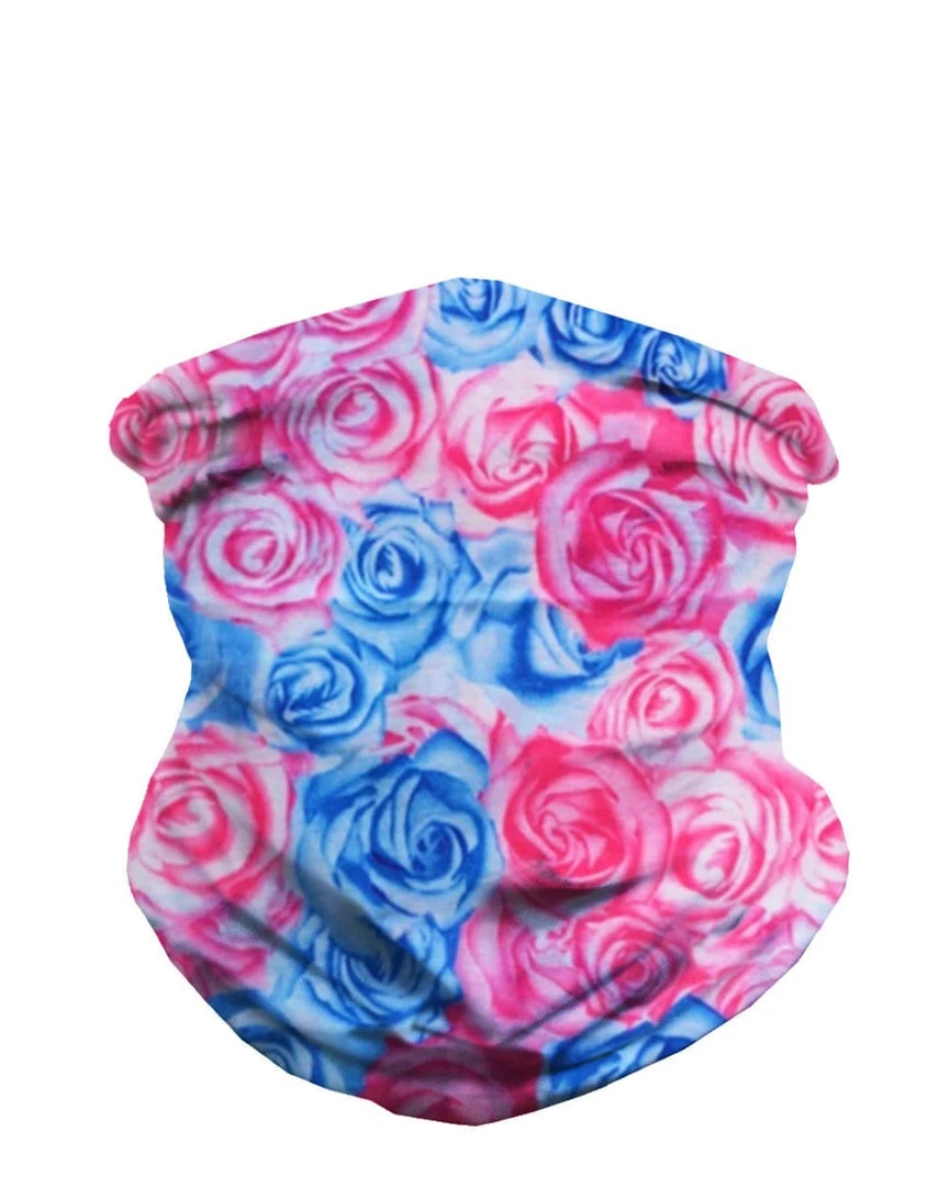 INTO THE AM Masks & Bandanas Field Of Roses Seamless Mask Bandana - Blue/Pink