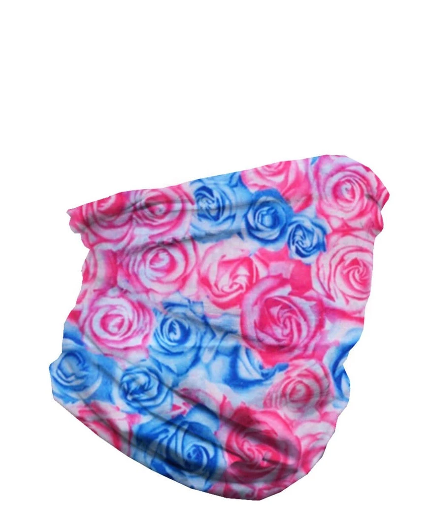 INTO THE AM Masks & Bandanas Field Of Roses Seamless Mask Bandana - Blue/Pink