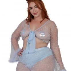 Hot & Delicious Black Bead New Arrivals Glamour Girl Pearl Studded Marabou Skirt Set