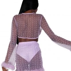 Hot & Delicious Black Bead New Arrivals Glamour Girl Pearl Studded Marabou Skirt Set