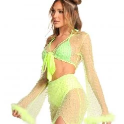 Hot & Delicious Black Bead New Arrivals Glamour Girl Pearl Studded Marabou Skirt Set