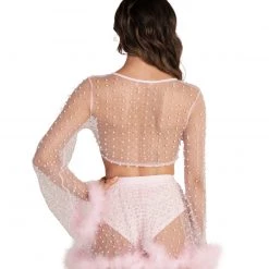 Hot & Delicious Black Bead Happy Ever After Marabou Mesh Top