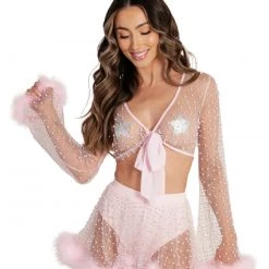 Hot & Delicious Black Bead Happy Ever After Marabou Mesh Top