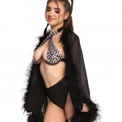 Hot & Delicious Black Bead Heavenly Bliss Marabou Mesh Cover Up