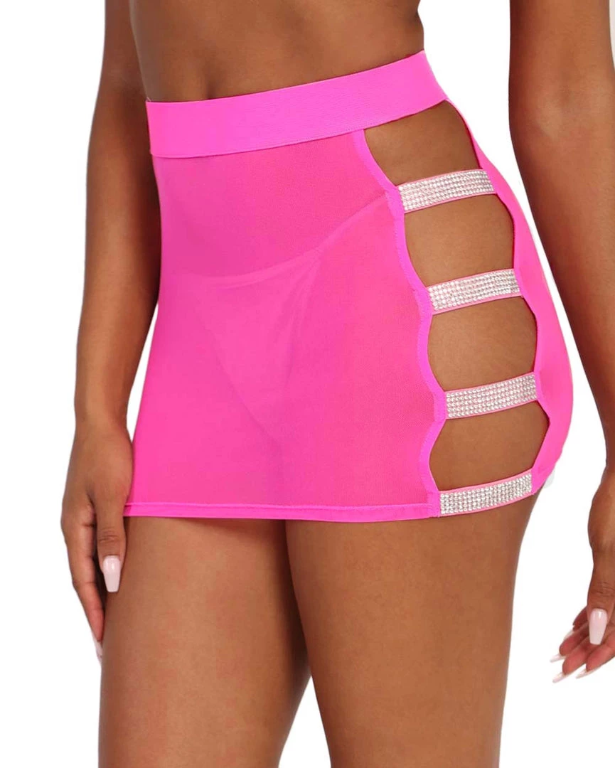OhYes Hot Pink Frequency Rhinestone Mini Skirt