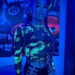 Rock & Rose Dragon Secrets Cropped Long Sleeve Tops