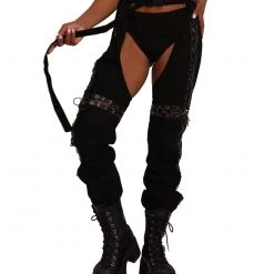 Hot & Delicious Black Bead Clothing I'm Unorthodox Cross Stitched Chaps