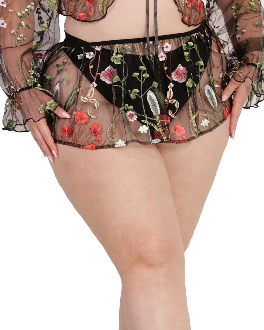 OhYes Lace Flowerfields Mesh Ultra Mini Skirt Bottoms