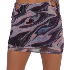 Hot & Delicious Black Bead Clothing Liquid Craze Mesh Mini Skirt