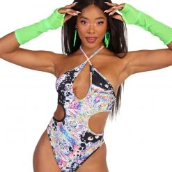 Day G Clothing Liquid Tripp Keyhole Halter Bodysuit