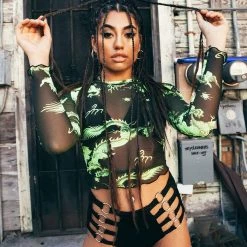 Rock & Rose Dragon Secrets Cropped Long Sleeve Tops