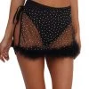 OhYes Midnight Sparkle Rhinestone Marabou Side Tie Mini Skirt Bottoms