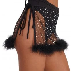 OhYes Midnight Sparkle Rhinestone Marabou Side Tie Mini Skirt Bottoms