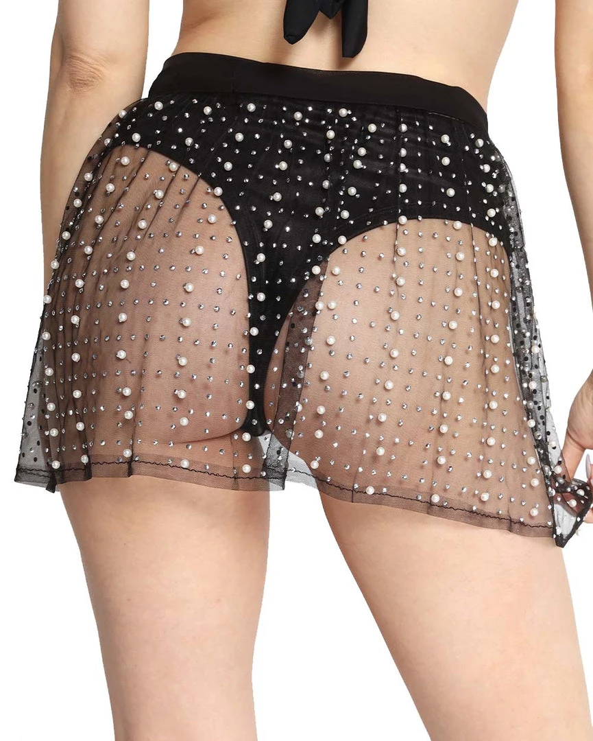 Hot & Delicious Black Bead Mon Cheri Mesh Rhinestone Skirt