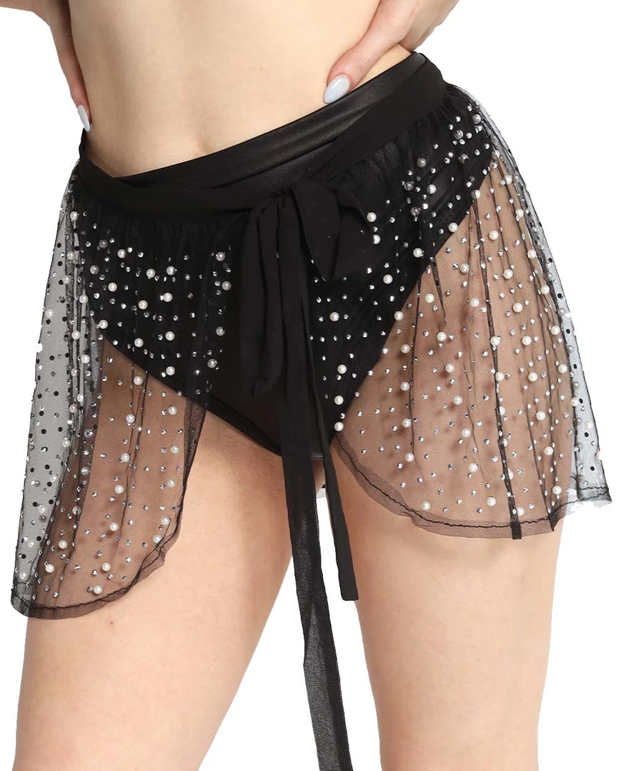 Hot & Delicious Black Bead Mon Cheri Mesh Rhinestone Skirt