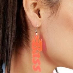 Nomad Kandi X IHeartRaves Bass Babe Neon Pink Flame Earrings