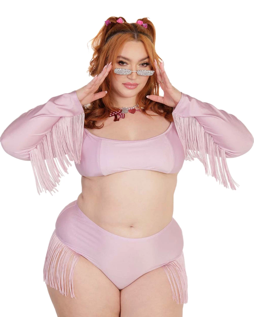 OhYes Princess PLUR Fringe Long Sleeve Crop Top Clothing