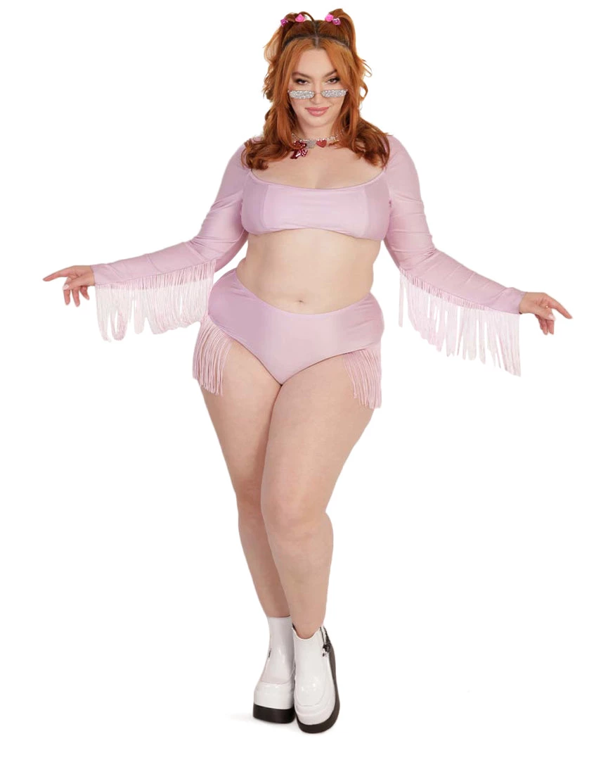 OhYes Princess PLUR Fringe Long Sleeve Crop Top Clothing