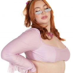 OhYes Princess PLUR Fringe Long Sleeve Crop Top Clothing
