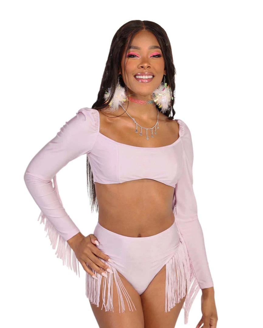 OhYes Princess PLUR Fringe Long Sleeve Crop Top Clothing