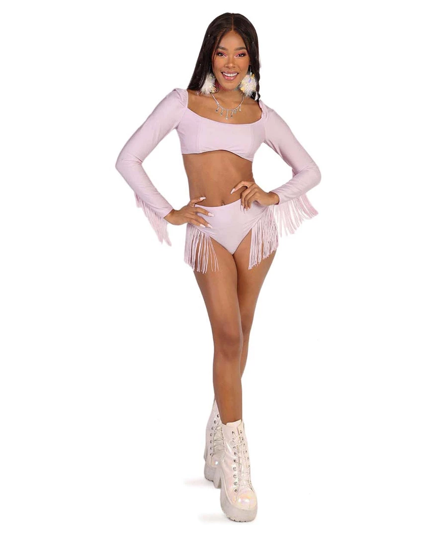 OhYes Princess PLUR Fringe Long Sleeve Crop Top Clothing