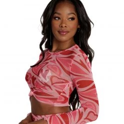 Rock & Rose Tops Queen Of Hearts Mesh Long Sleeve Top