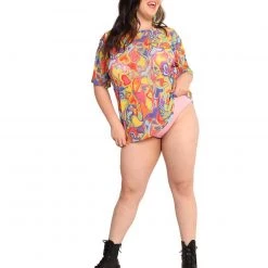 Rock & Rose Rainbow Groovy Hearts Mesh Oversized Tee New Arrivals