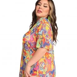 Rock & Rose Rainbow Groovy Hearts Mesh Oversized Tee New Arrivals